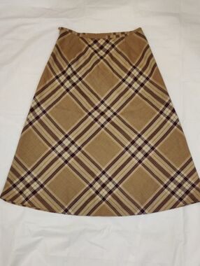 Talbots Tan and Brown Plaid A-Line Skirt